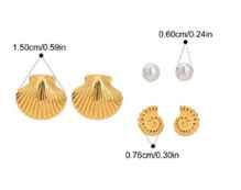 Golden Seashell & Pearl Trio Earrings Set with Spiral Detail 