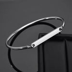 Load image into Gallery viewer, Silver Slim ID Plate Hinged Bangle — PEACORA
