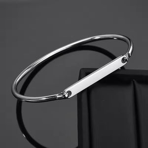 Silver Slim ID Plate Hinged Bangle — PEACORA