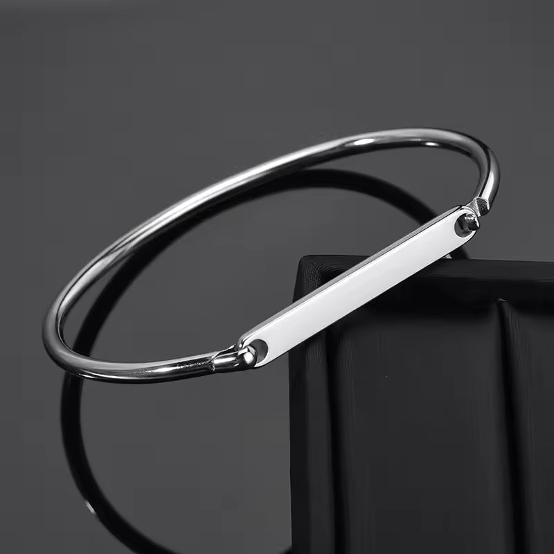 Silver Slim ID Plate Hinged Bangle — PEACORA