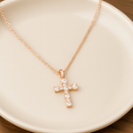 Load image into Gallery viewer, Rose Gold Vermeil Crystal Cross Necklace - PEACORA
