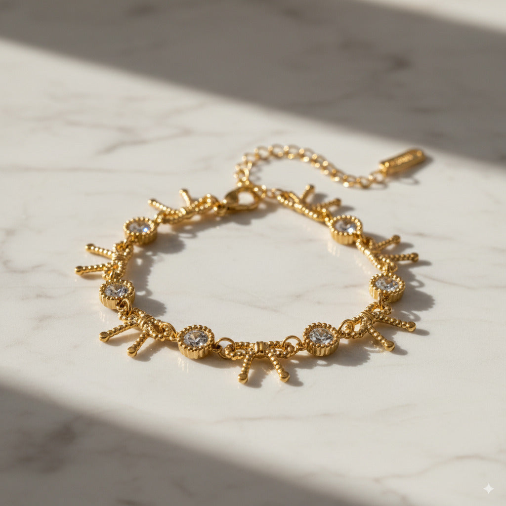 Crystal Link Bracelet with Sunburst Charms 