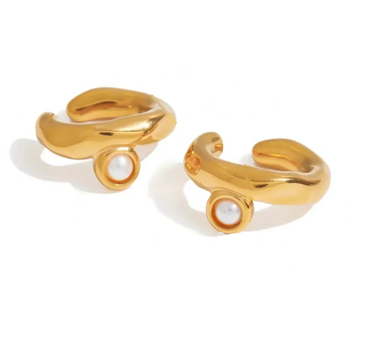 Stainless Steel Clip-On Earrings with Pearl Accent 