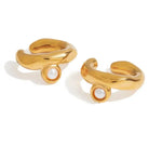 Load image into Gallery viewer, Stainless Steel Clip-On Earrings with Pearl Accent 
