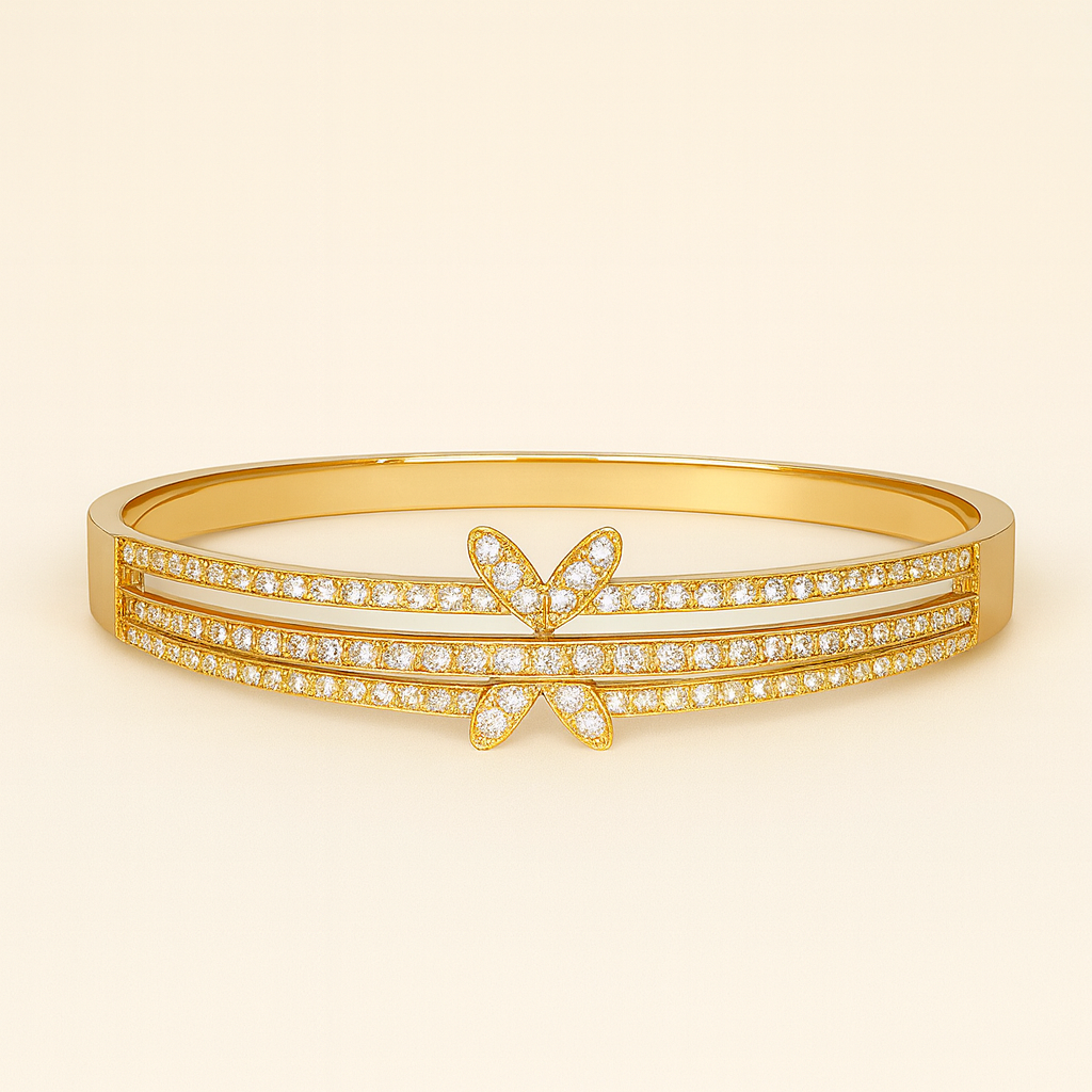 Double Butterfly Golden Bangle - PEACORA