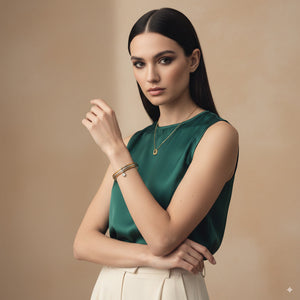 Dual-Tone Stainless Steel Bangle with Charm Accent