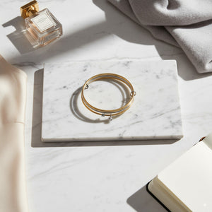 Dual-Tone Stainless Steel Bangle with Charm Accent