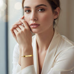 Load image into Gallery viewer, Custom Engraved Gold Bar Plate Slider Bracelet — PEACORA
