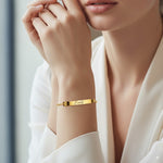 Load image into Gallery viewer, Custom Engraved Gold Bar Plate Slider Bracelet — PEACORA
