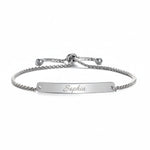 Load image into Gallery viewer, Custom Engraved Silver Bar Plate Slider Bracelet — PEACORA
