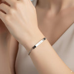 Load image into Gallery viewer, Custom Engraved Silver Bar Plate Slider Bracelet — PEACORA
