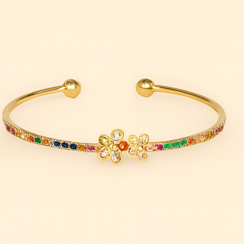 Floral Bliss 14K Plated Elegance Bangle - PEACORA
