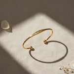 Load image into Gallery viewer, Custom Engraved Gold Tapered Plate Open Cuff Bangle By PEACORA
