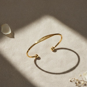 Custom Engraved Gold Tapered Plate Open Cuff Bangle By PEACORA