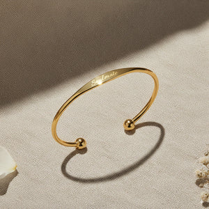 Custom Engraved Gold Tapered Plate Open Cuff Bangle By PEACORA