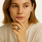 Load image into Gallery viewer, Black Enamel and Crystal Accent Ring - PEACORA
