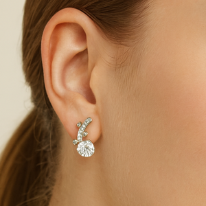 Silver Heart and Curve Stud Earrings - PEACORA