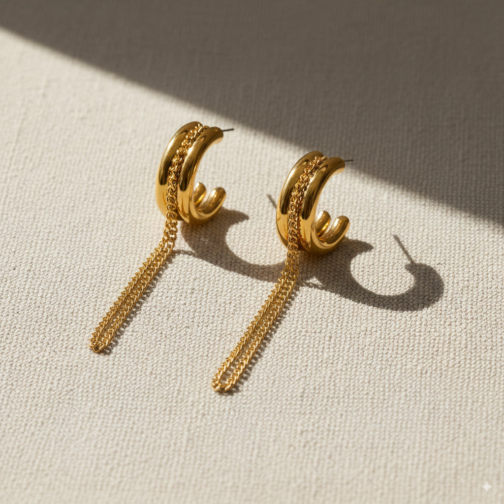 Chain Drop Hoop Earrings 