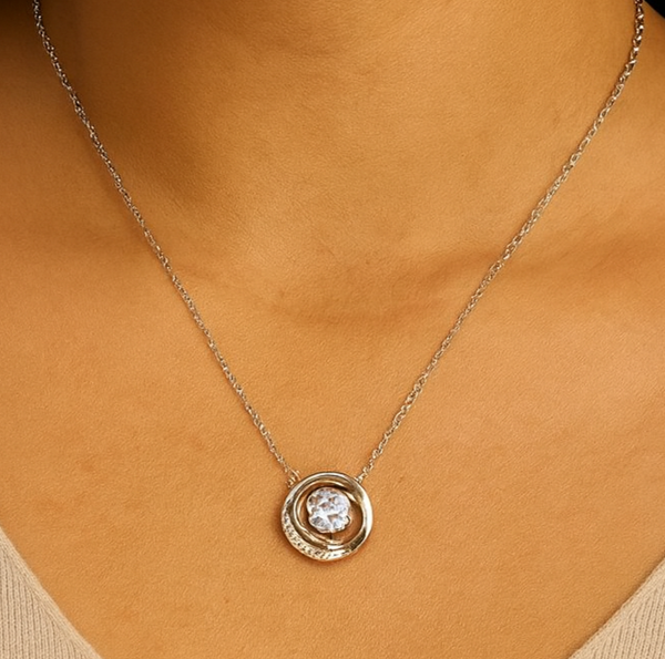 Two-Tone Circle Moissanite Pendant Necklace
