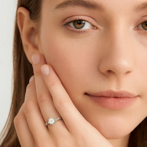 Vintage Sunburst Halo Engagement Ring - PEACORA