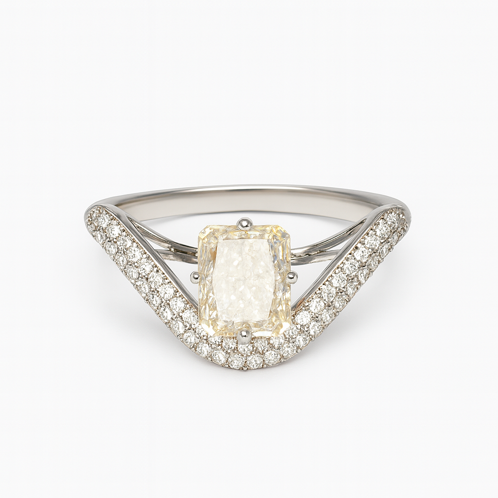 Pale Yellow Crystal Chevron Ring