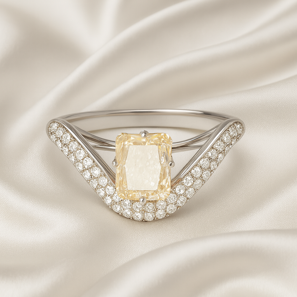 Pale Yellow Crystal Chevron Ring