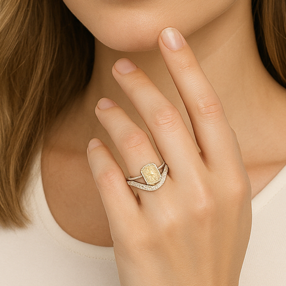 Pale Yellow Crystal Chevron Ring