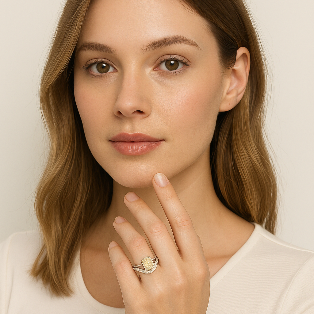 Pale Yellow Crystal Chevron Ring - PEACORA