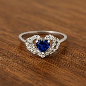 Sapphire Blue Heart Halo Promise Ring - PEACORA