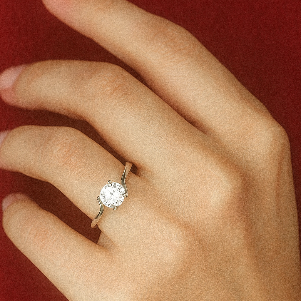 Cradled Solitaire Round Moissanite Ring - PEACORA