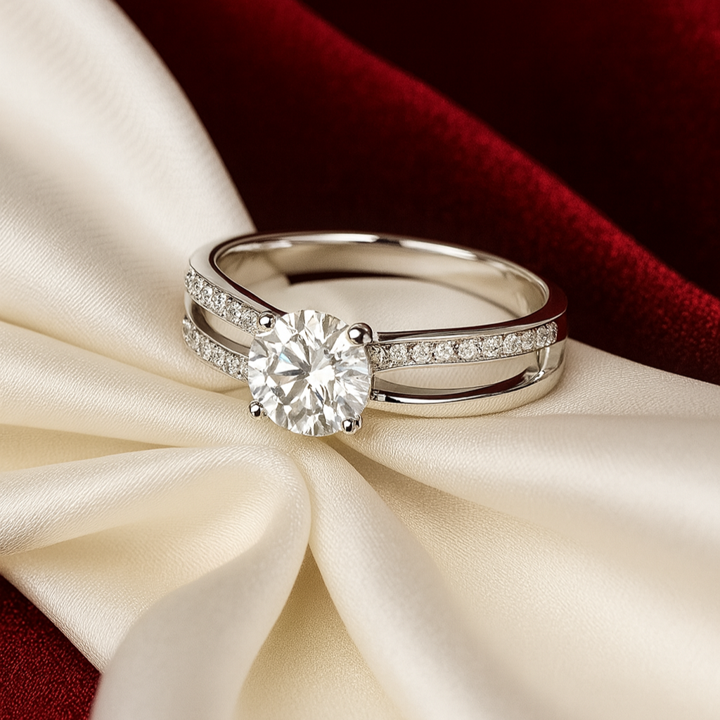 Solitaire V-Cut Moissanite Ring