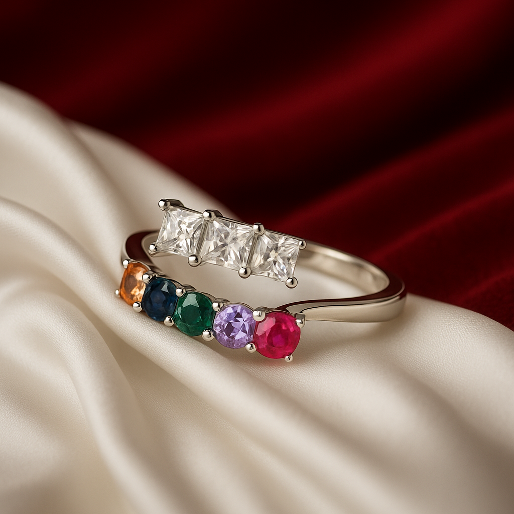 Rainbow Open Band Gemstone Ring - PEACORA