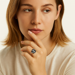 Load image into Gallery viewer, Black Enamel and Crystal Accent Ring
