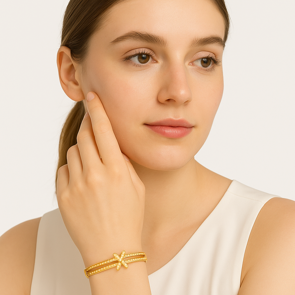 14K Gold Plated Stainless Steel Bangle – Double Butterfly Design - PEACORA