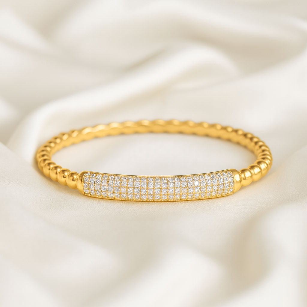 Golden Glow Beaded Sparkle Accent Bangle - PEACORA