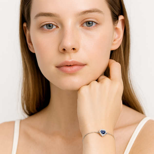 Sapphire Heart Sterling Silver Bracelet - PEACORA