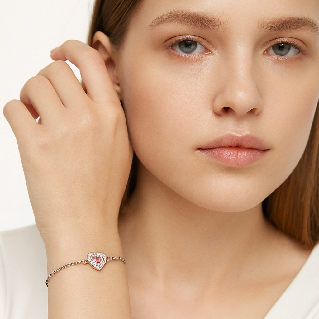 Blush Heart Sterling Silver Bracelet - PEACORA
