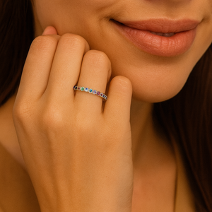 Rainbow Eternity Gemstone Band Ring - PEACORA