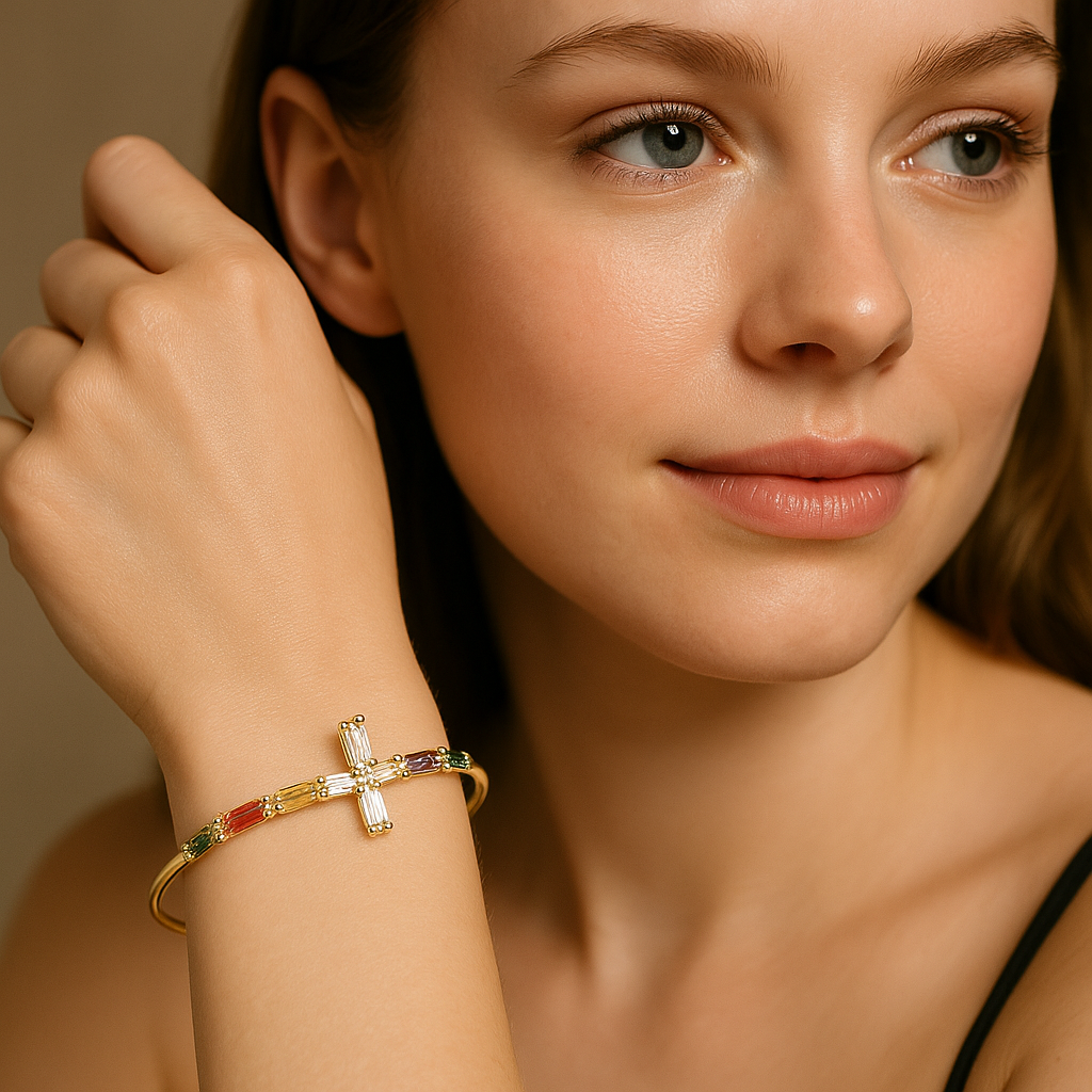 Radiant Sunburst Gold Plated Stainless Steel Bracelet - PEACORA