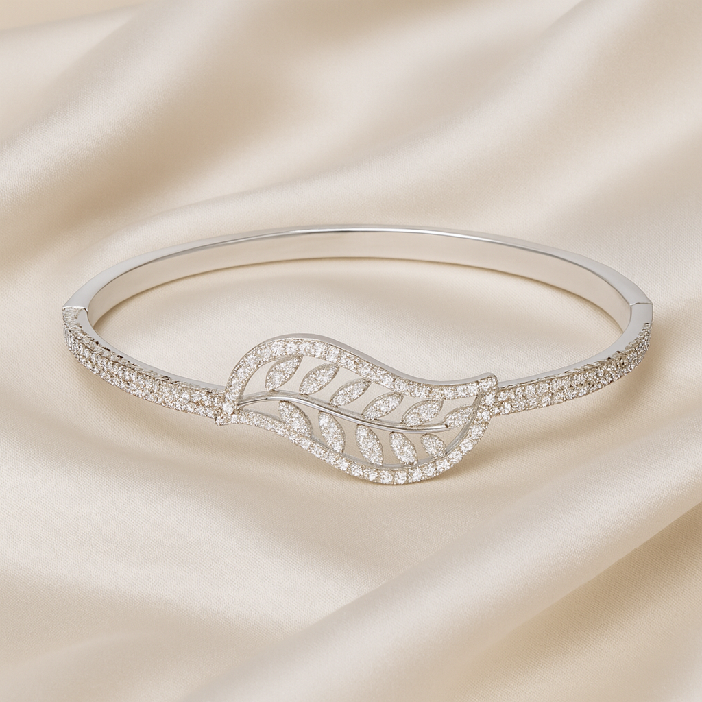Elegant Leaf Sparkle Bangle - PEACORA