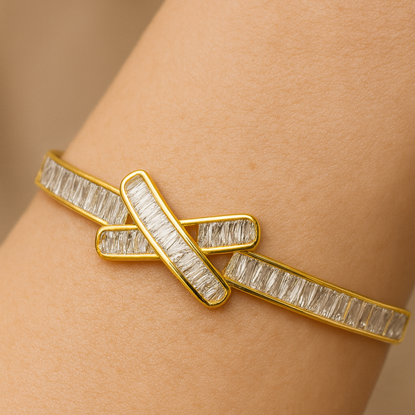 Radiant X-Cross Gold Plated Stainless Steel Bangle - PEACORA