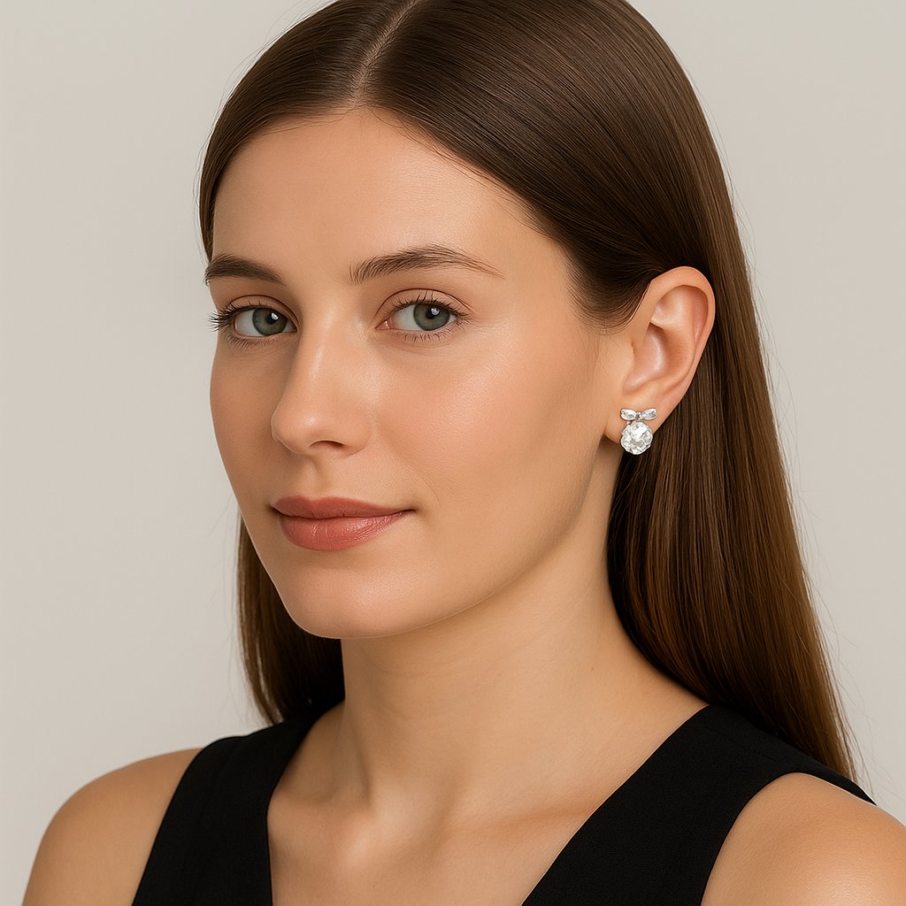 Bow-Cut Crystal Stud Earrings - PEACORA