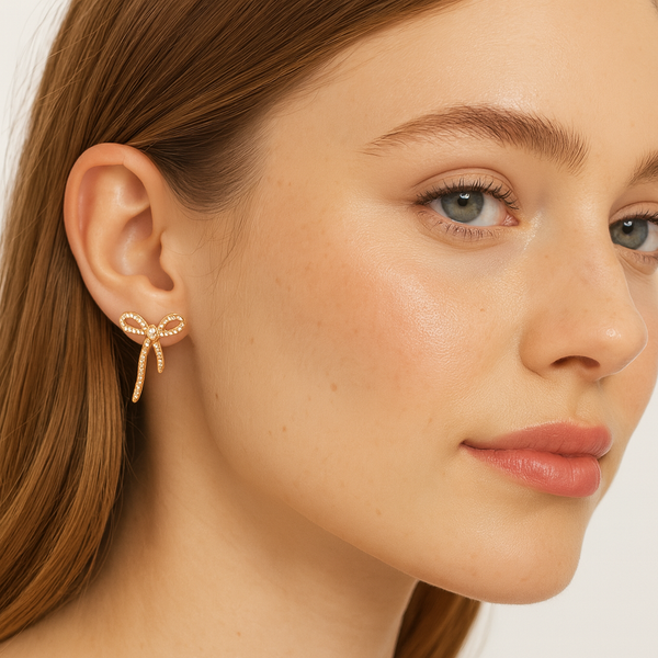 Delicate Bow Crystal Earrings - PEACORA