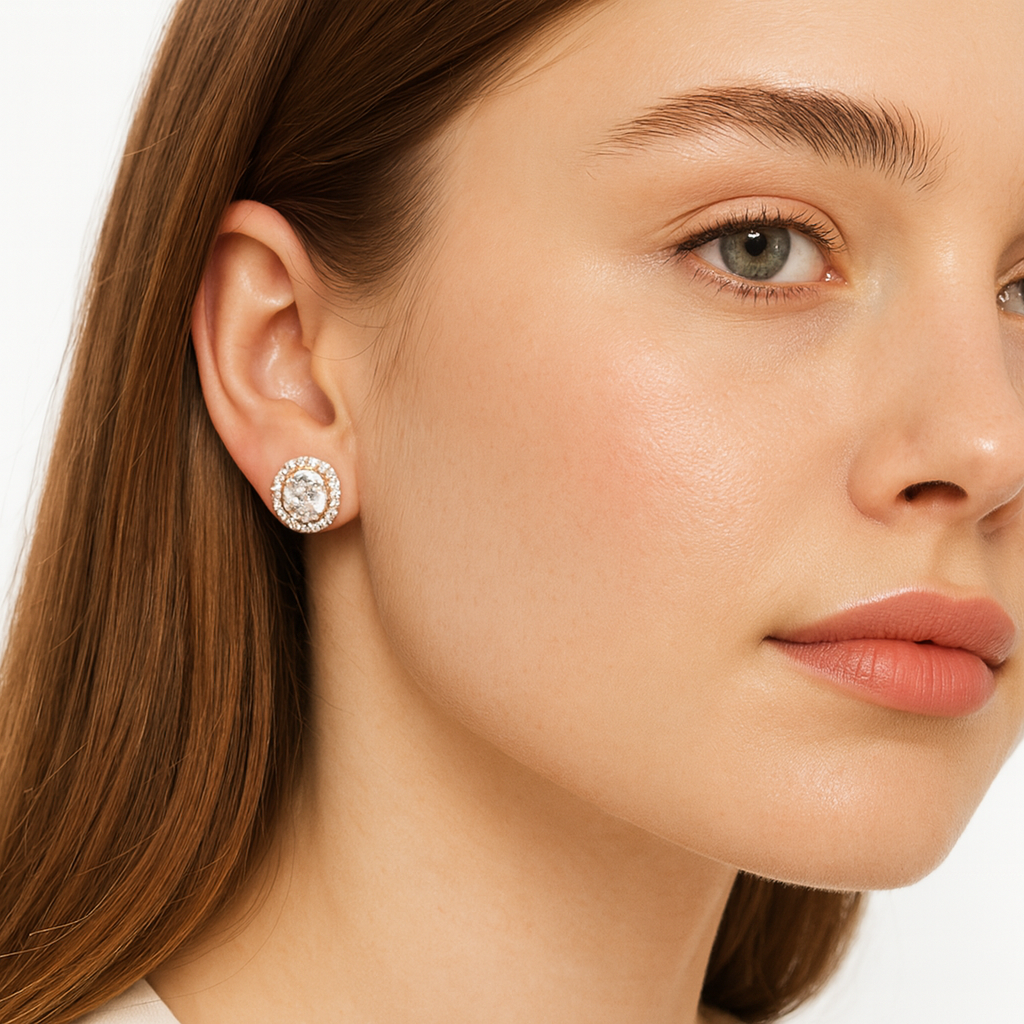 Oval Halo Diamond Stud Earrings - PEACORA