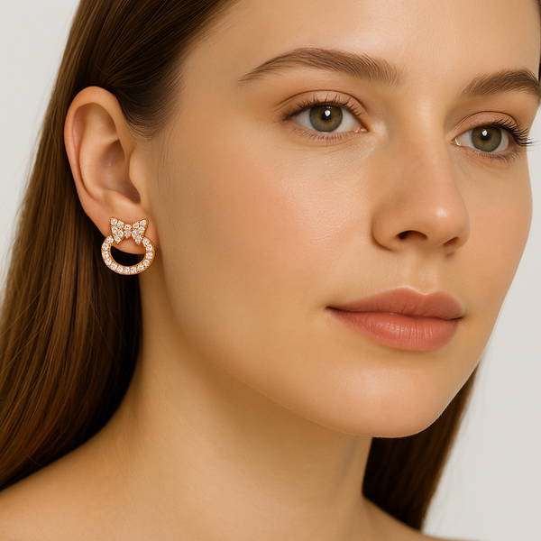 Rose Gold Crystal Bow Studs - PEACORA