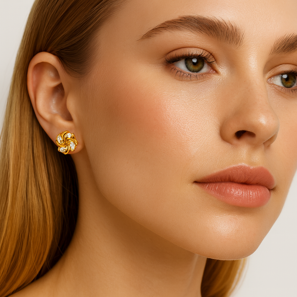 Gold Floral Twist Stud Earrings - PEACORA