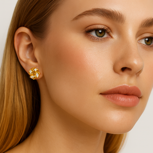 Gold Floral Twist Stud Earrings - PEACORA