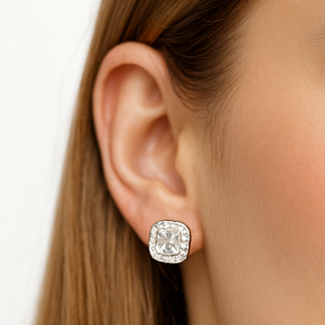 Cushion-Cut Halo Stud Earrings - PEACORA