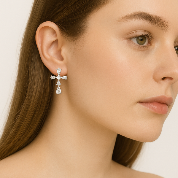Silver Cross Crystal Stud Earrings - PEACORA