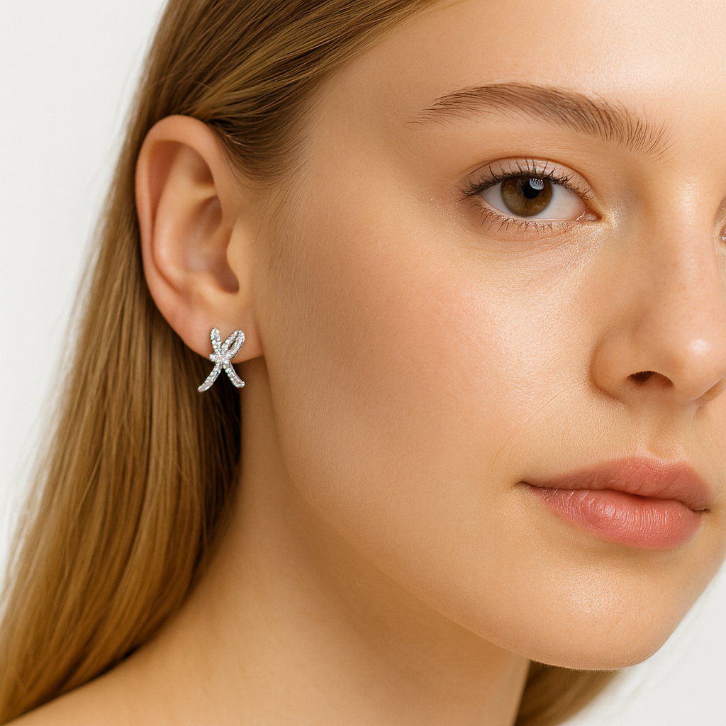 Crystal Ribbon Stud Earrings - PEACORA